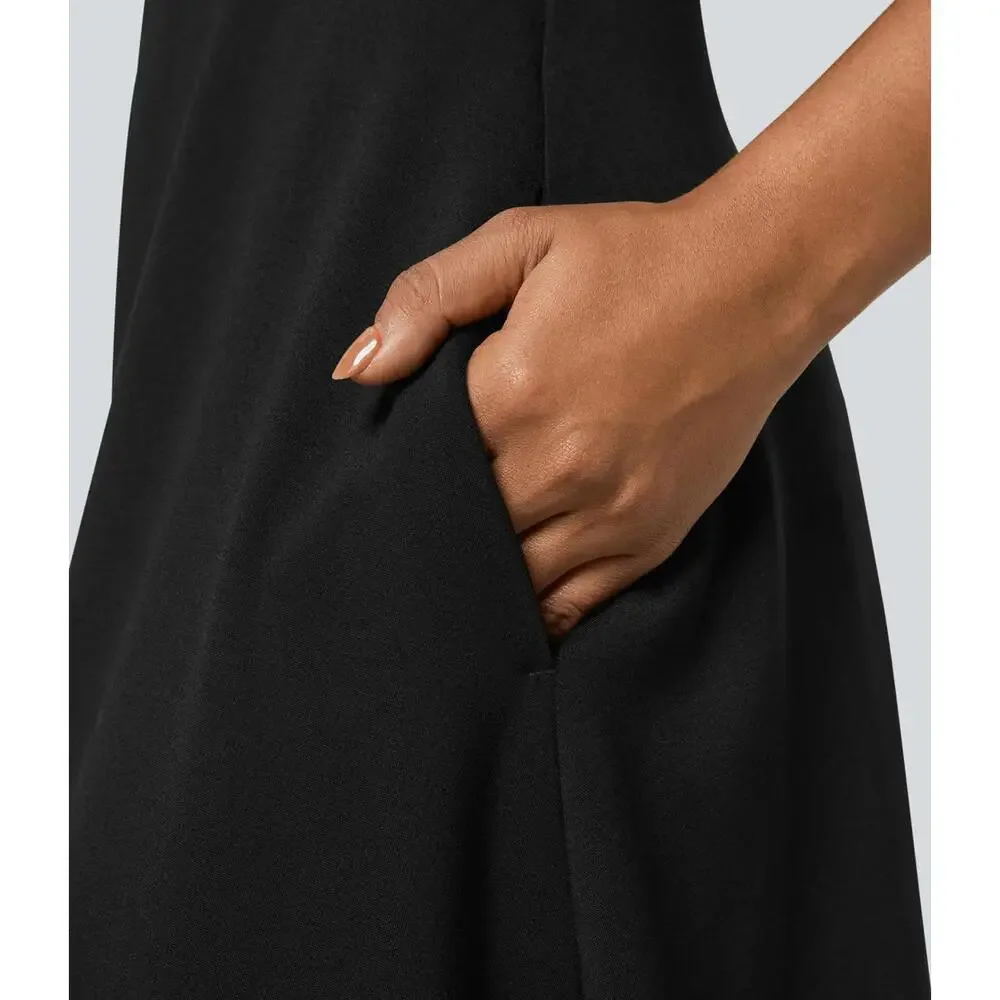 NWT Halara Round Neck Zipper Belted Pocket Midi Fit Work Dress - Size XL